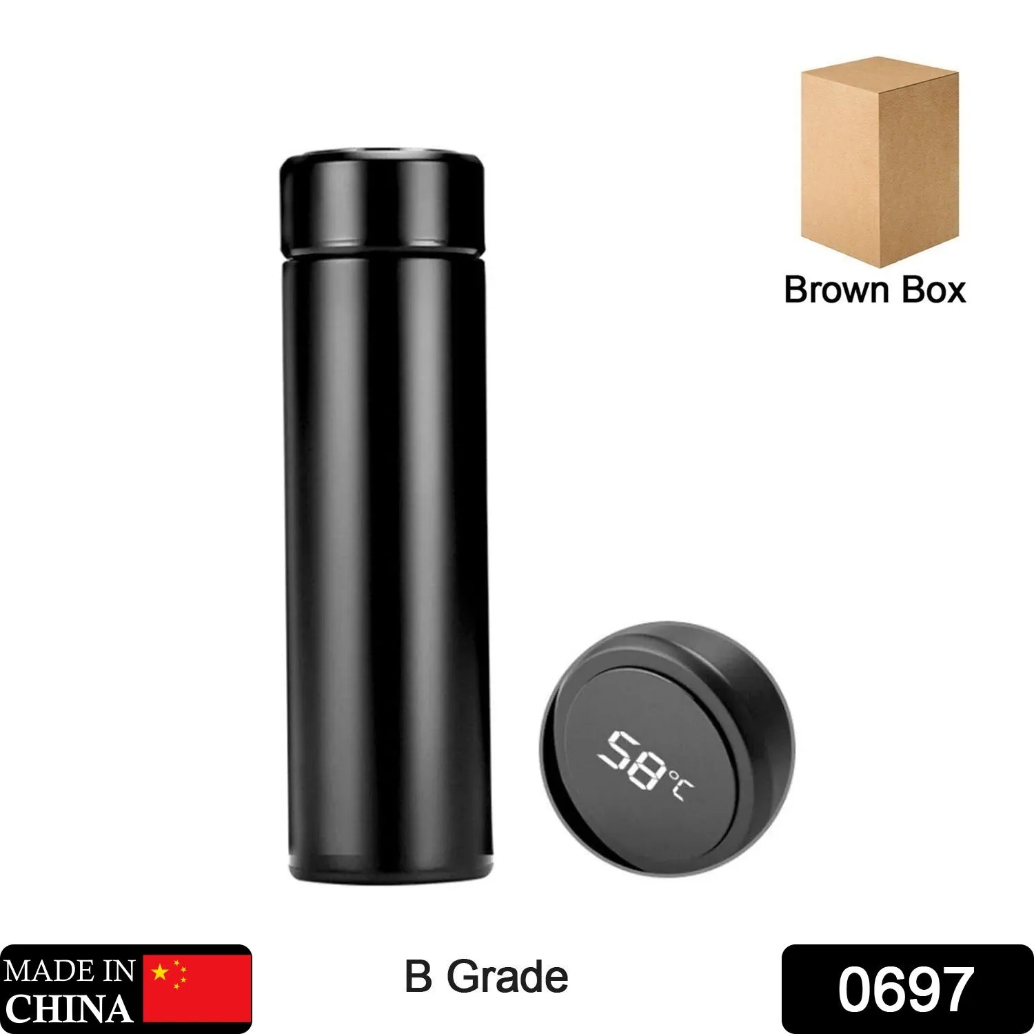 0697 SMART VACUUM INSULATED WATER BOTTLE WITH LED TEMPERATURE DISPLAY ( B Grade Brown Box )