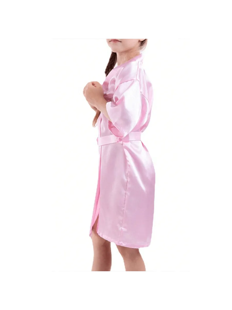 1pc Girl's Long Bathrobe With Gold Letter Printing, 3/4 Sleeves, Thin Morning Robe, Flower Girl Sleepwear, Nightgown, Wedding Party Dress