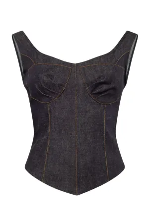 2000S BROWN SEAMs DENIM CORSET