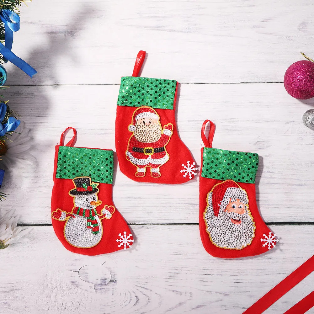 3pcs Christmas Stockings Hanging Pendants DIY Diamond Painting Artwork Kit