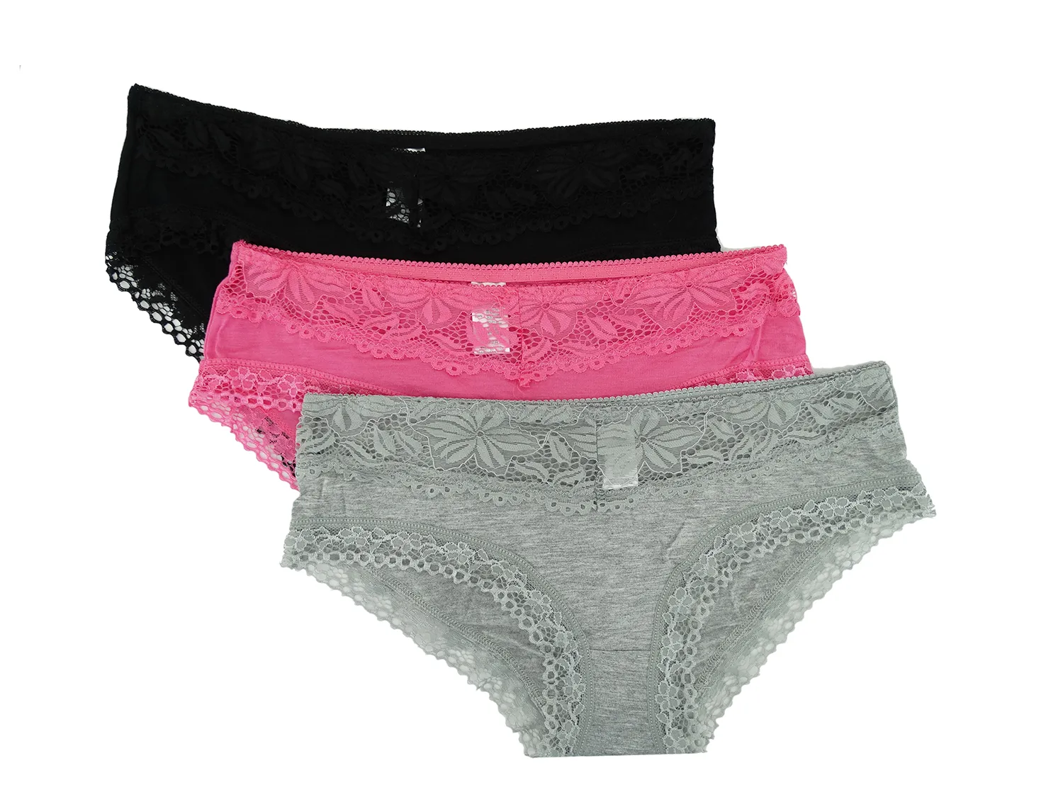 3PKBL0524, Lady Princess 3Pk Women Panties w/Lace (Heather Grey)