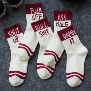 5-Pairs Unisex English Letter Street Fashion Cool Socks