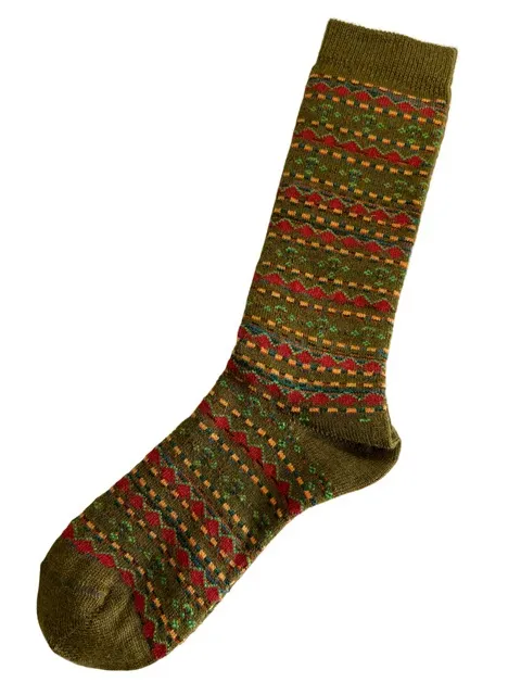 Alpaca Socks in Tribal Stripe Sage - Medium