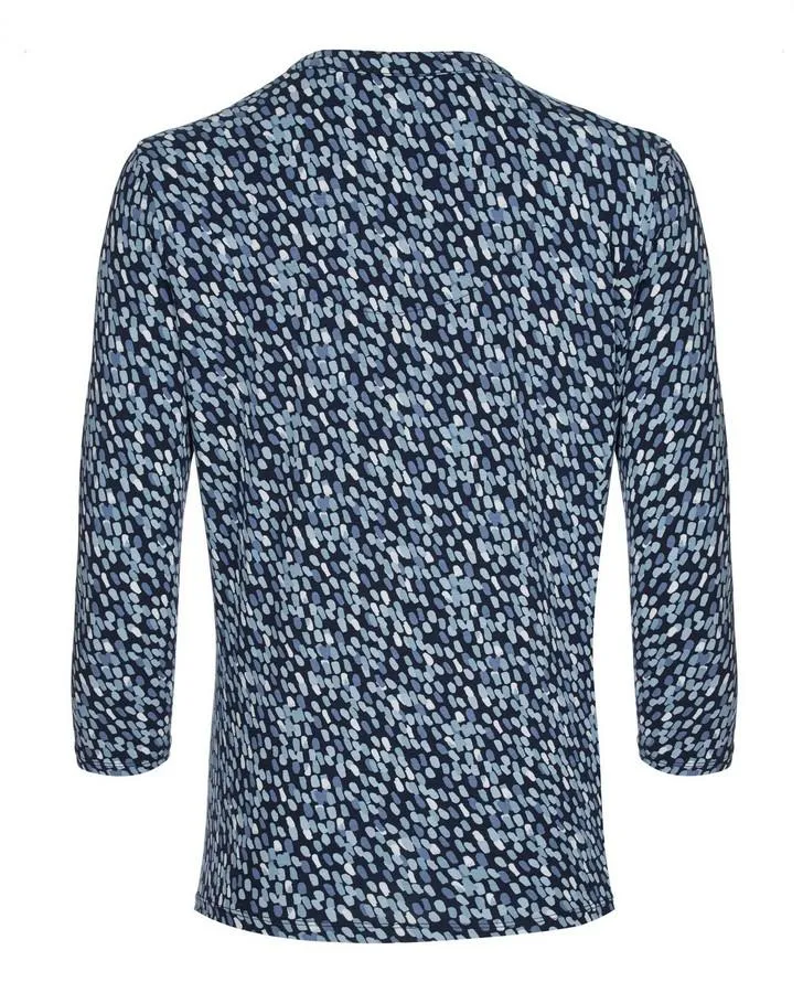 Blue Multi Pebble Print Henley Top