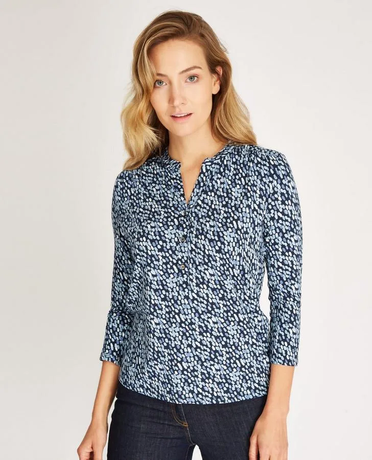 Blue Multi Pebble Print Henley Top