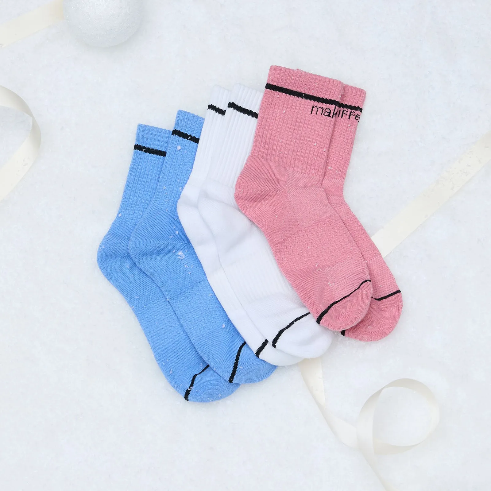 CREW SOCK TRIO - WHITE   PINK   SKY BLUE