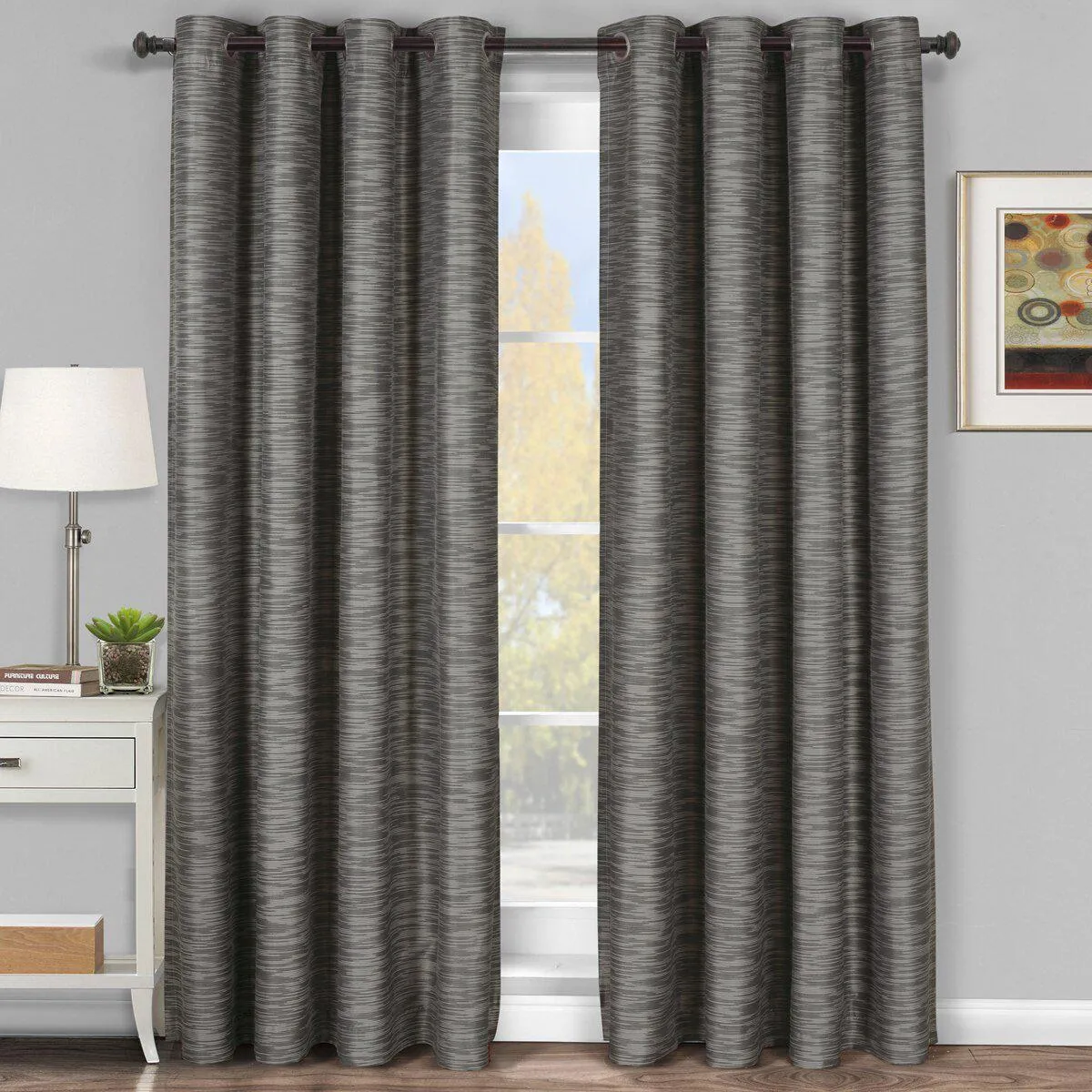 Galleria Room-Darkening Thermal Curtain Panels Tonal Stripe (Single)