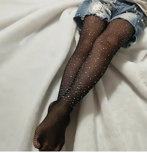 Girls Sparkle Rhinestone Fishnet Tights