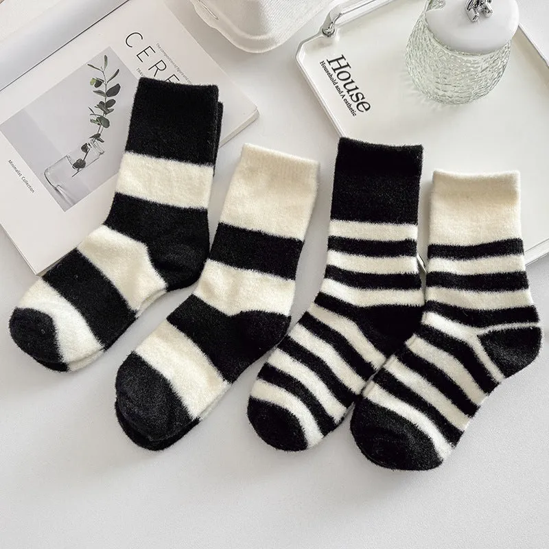 Gohobi Black and White Striped Velvet Socks