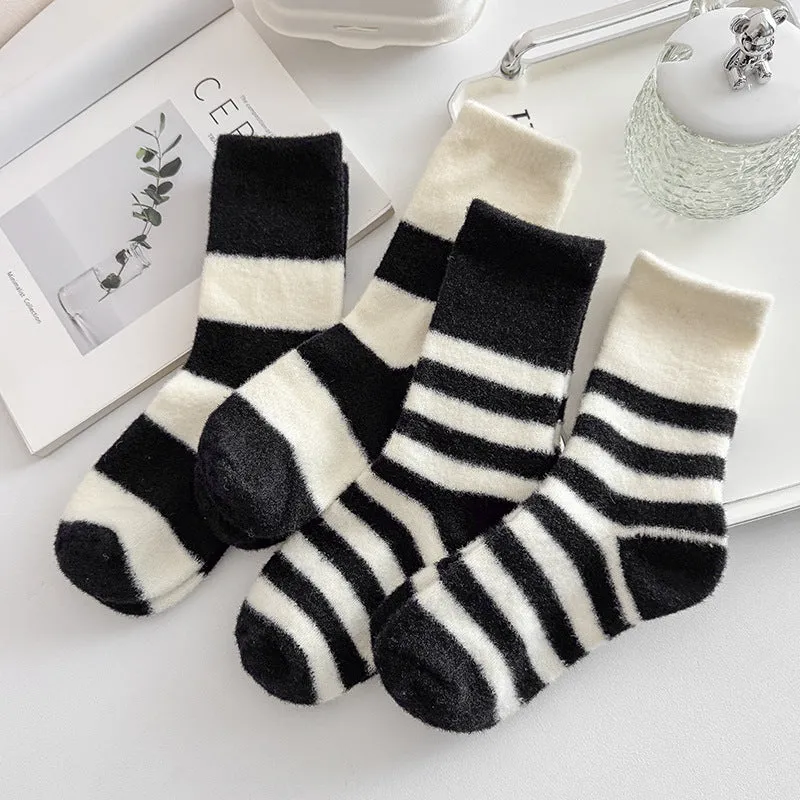 Gohobi Black and White Striped Velvet Socks