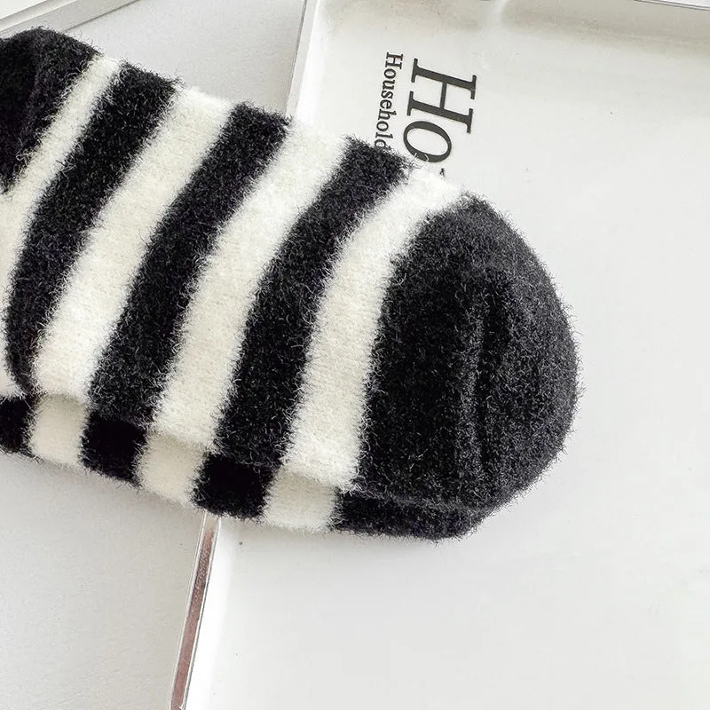 Gohobi Black and White Striped Velvet Socks