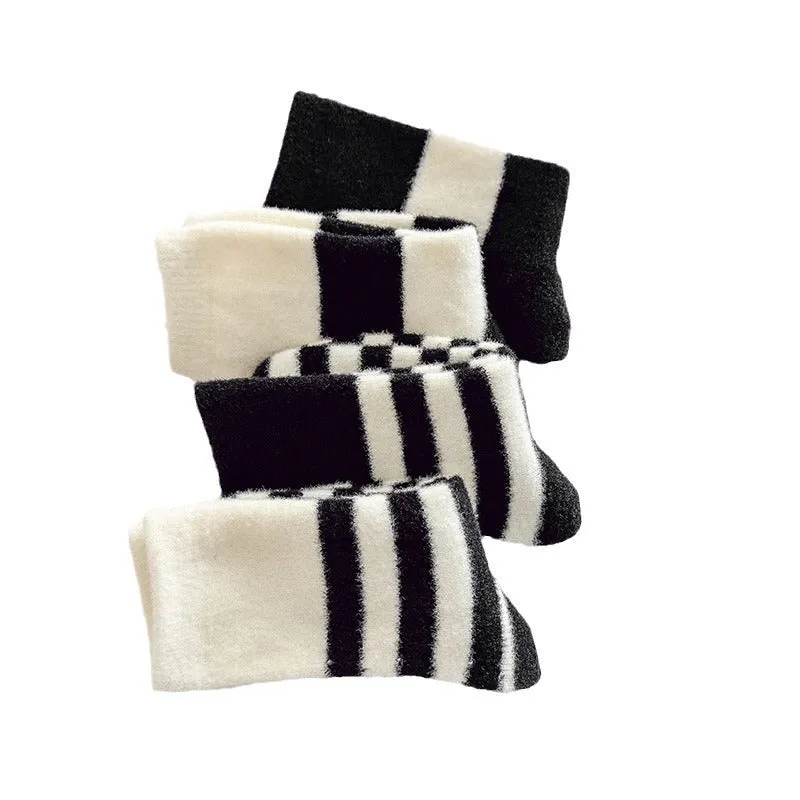 Gohobi Black and White Striped Velvet Socks