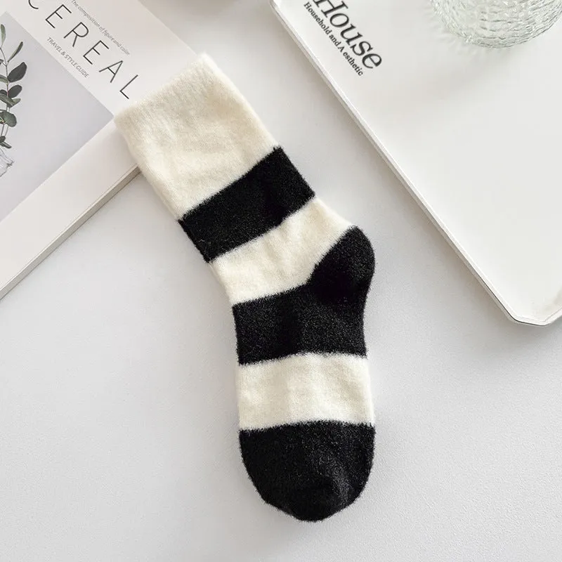 Gohobi Black and White Striped Velvet Socks