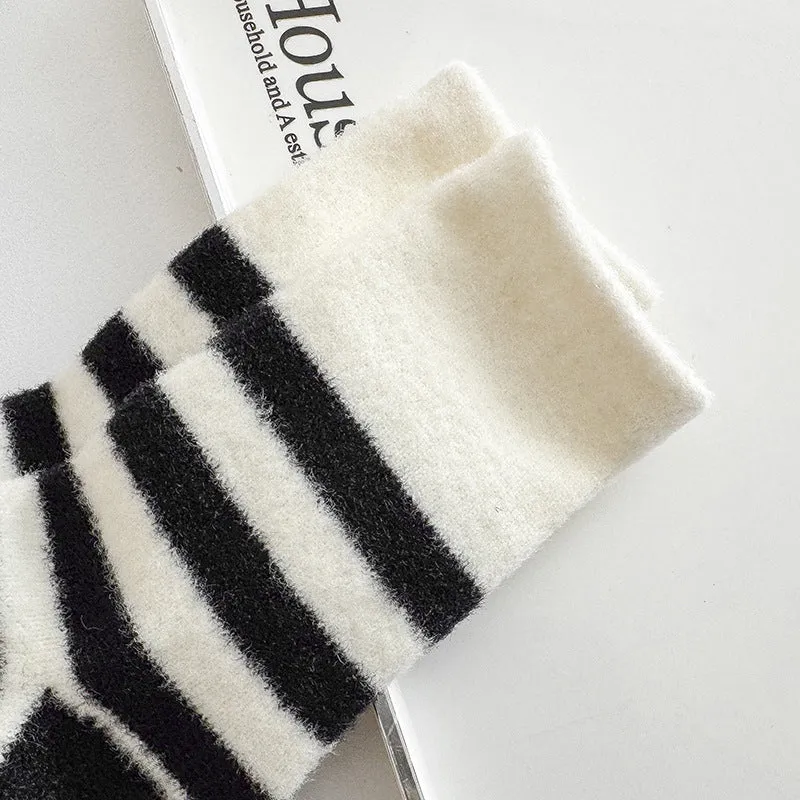 Gohobi Black and White Striped Velvet Socks