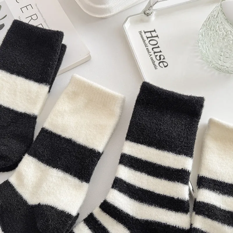 Gohobi Black and White Striped Velvet Socks