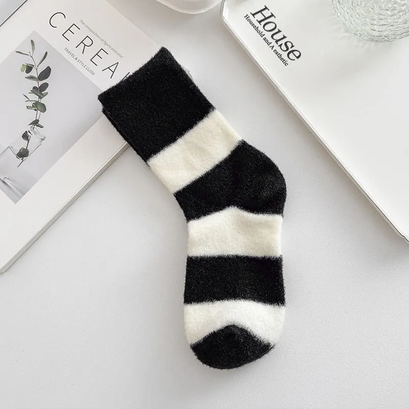 Gohobi Black and White Striped Velvet Socks