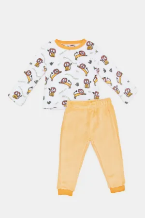 Infant Boys Yellow Tiger Fluffy T-Shirt Pyjama Set (2 Piece)