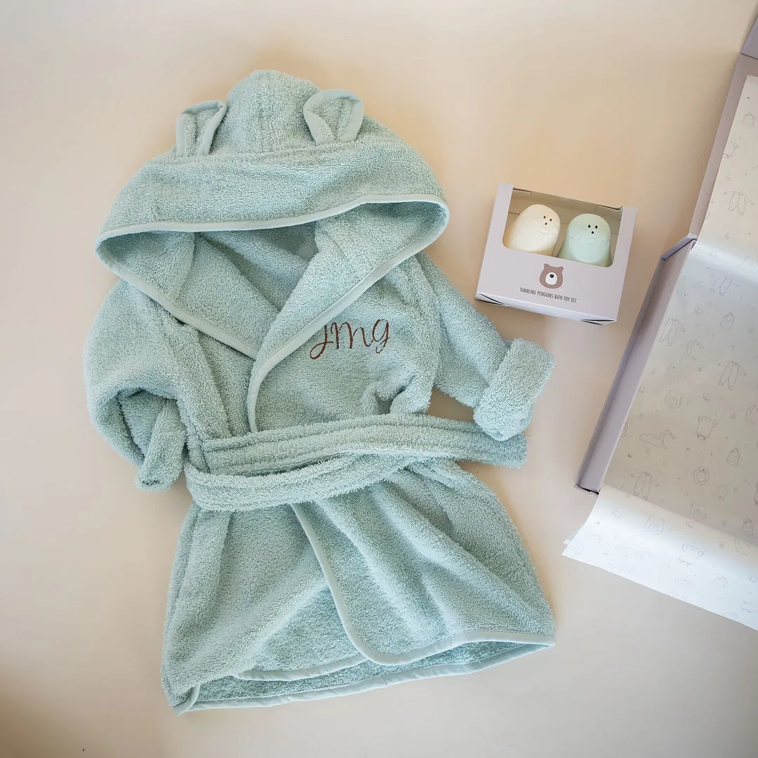 JBØRN Baby Gift Set | Organic Cotton Robe (6 months - 2 Years Old) & Bath Toys