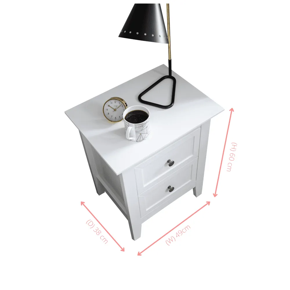 Karlstad Bedside Table with 2 Drawers in Classic White