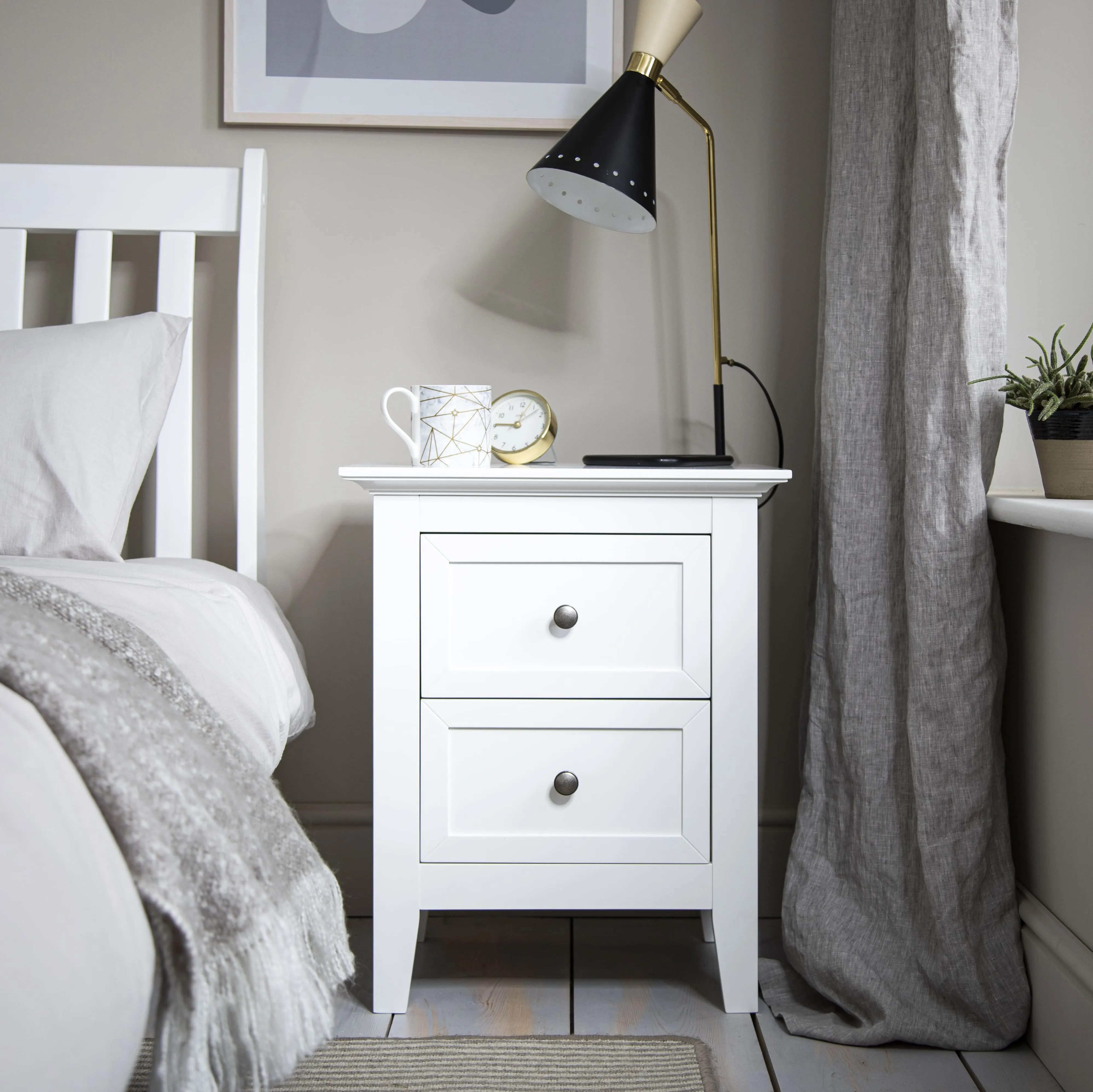 Karlstad Bedside Table with 2 Drawers in Classic White