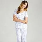 Love Ditsy Floral Print Henley Capri Set