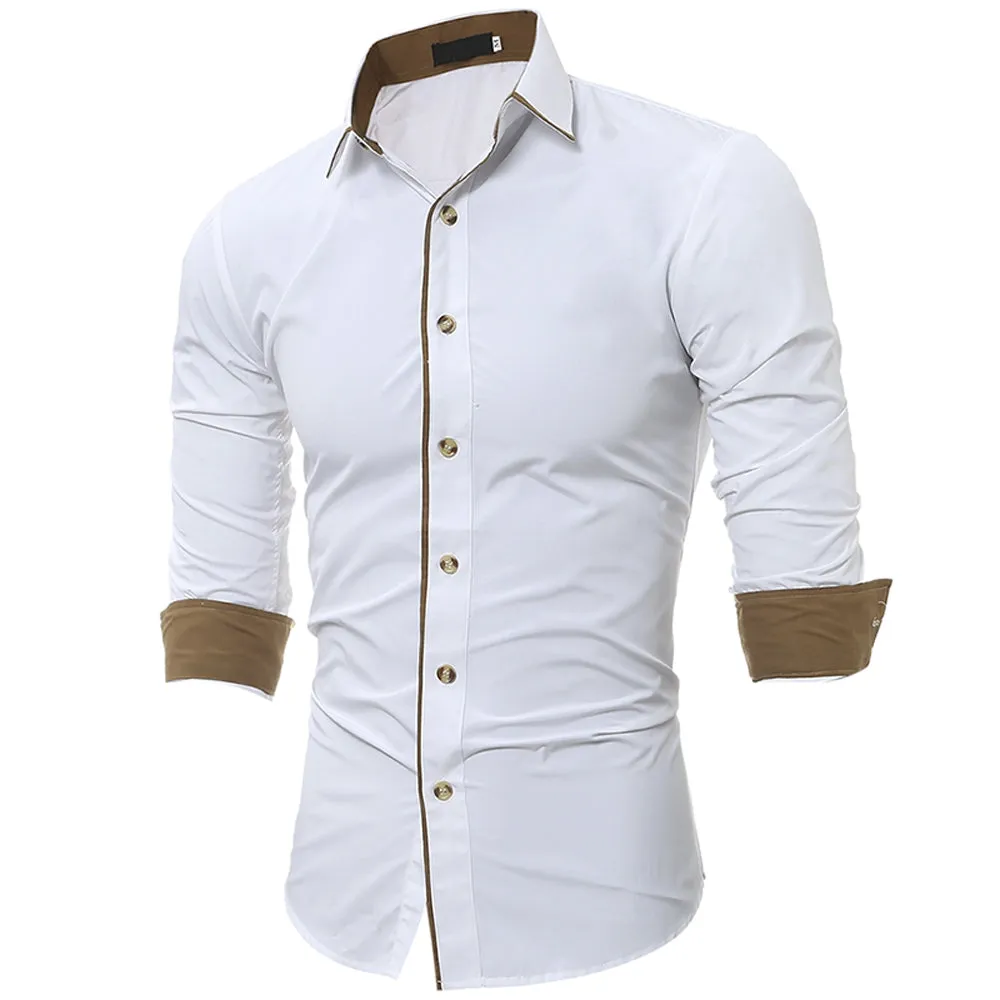 Men's Block Edging Turndown Collar Color Shirt