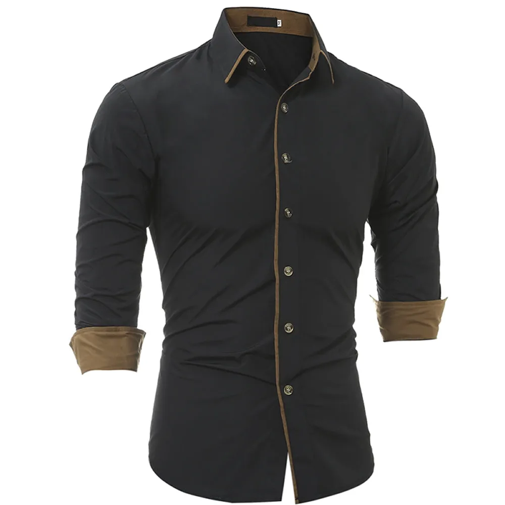 Men's Block Edging Turndown Collar Color Shirt