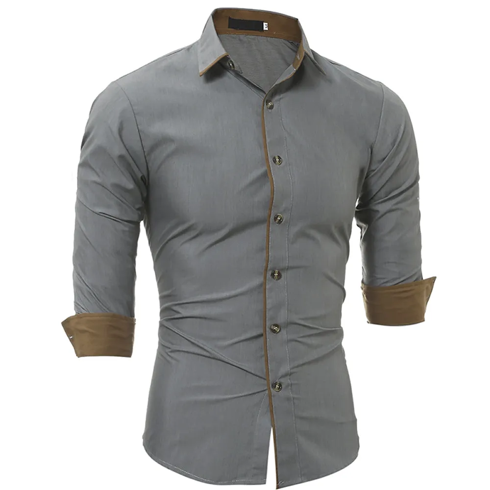 Men's Block Edging Turndown Collar Color Shirt