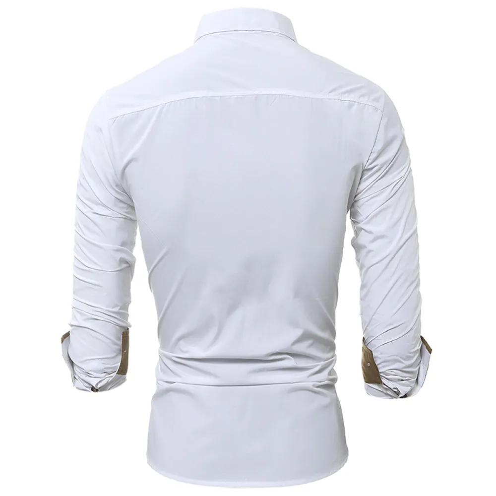 Men's Block Edging Turndown Collar Color Shirt