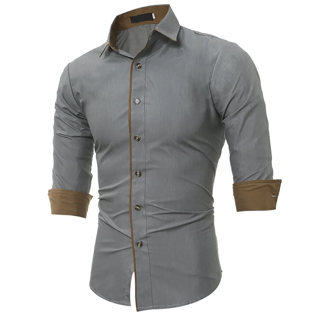 Men's Block Edging Turndown Collar Color Shirt