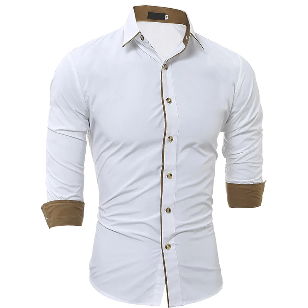 Men's Block Edging Turndown Collar Color Shirt