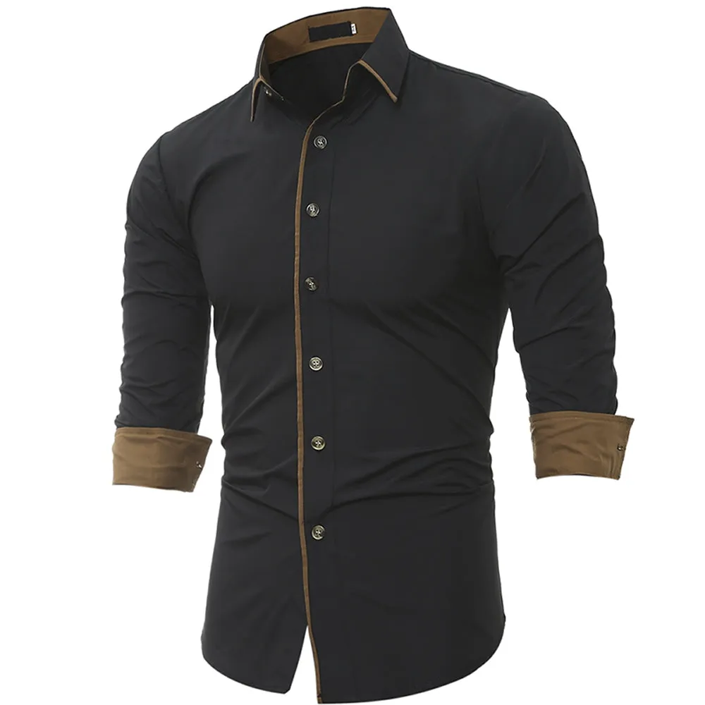 Men's Block Edging Turndown Collar Color Shirt