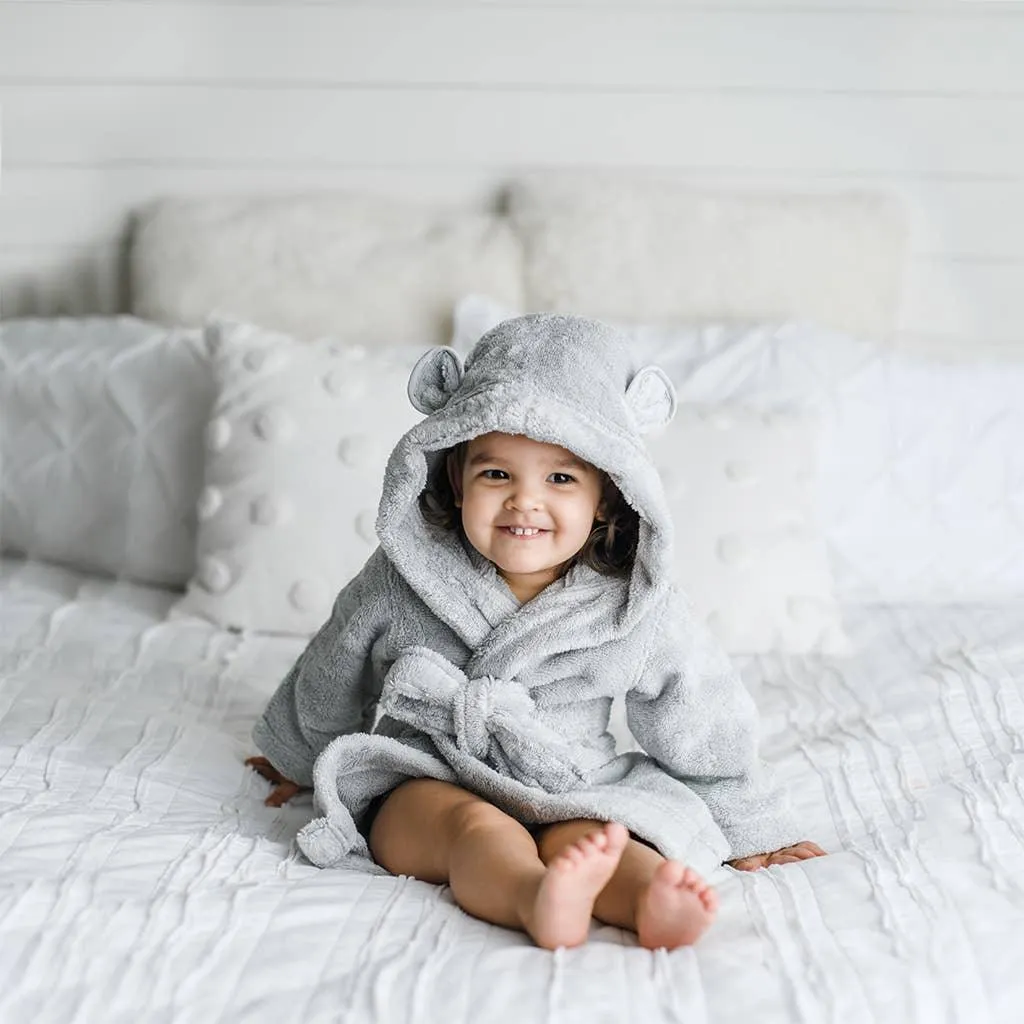 Organic Cotton Hooded Bathrobe · Fits sizes 0-24 Months · Grey Color