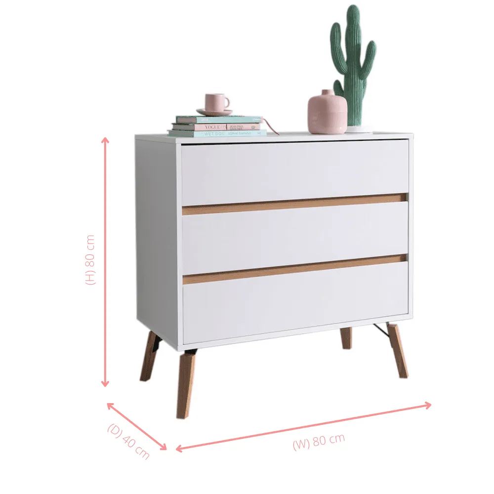 Otto Chest of Drawers Wide 3 Drawer in Classic White