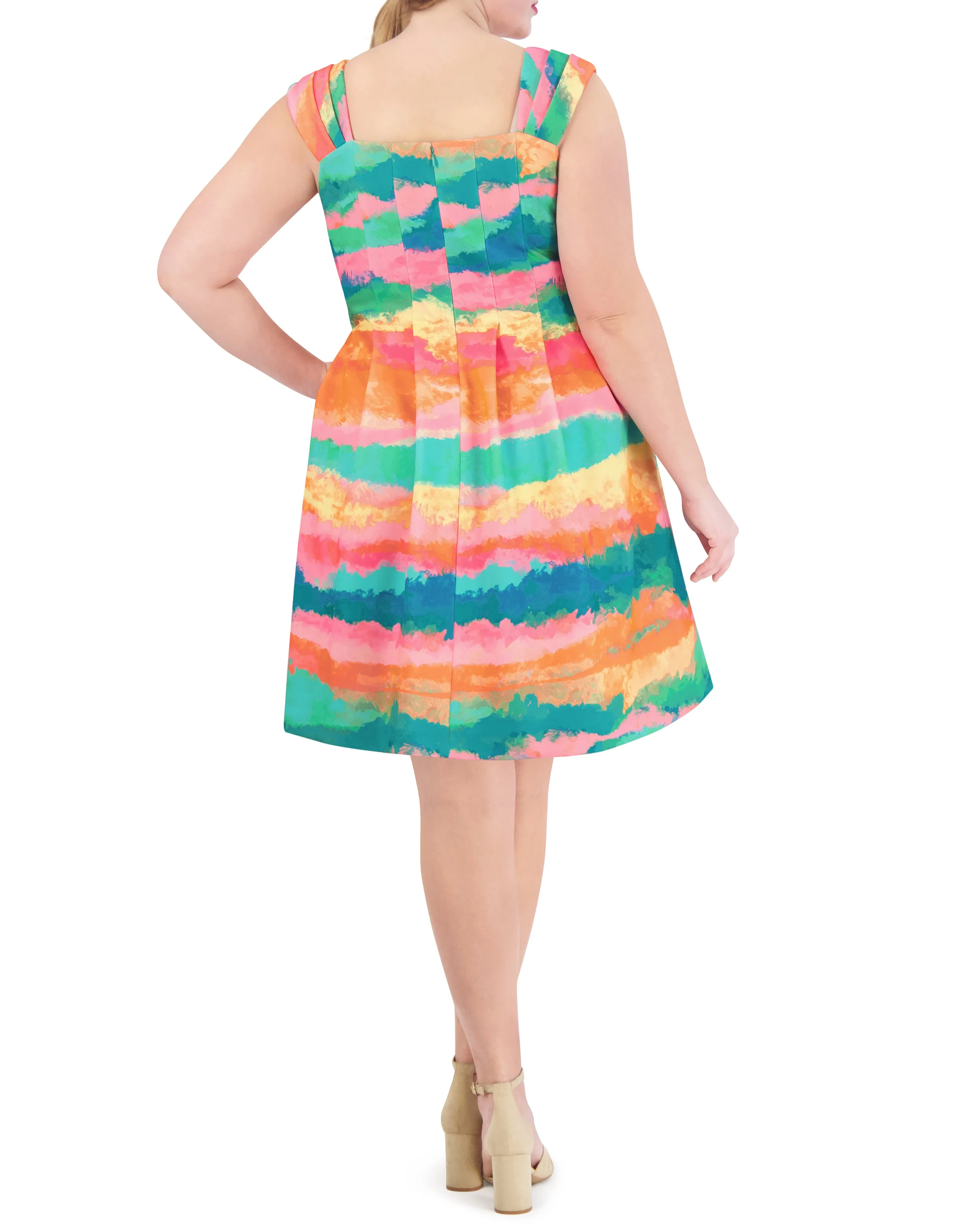 Plus-Size Printed Square-Neck Fit-And-Flare Dress