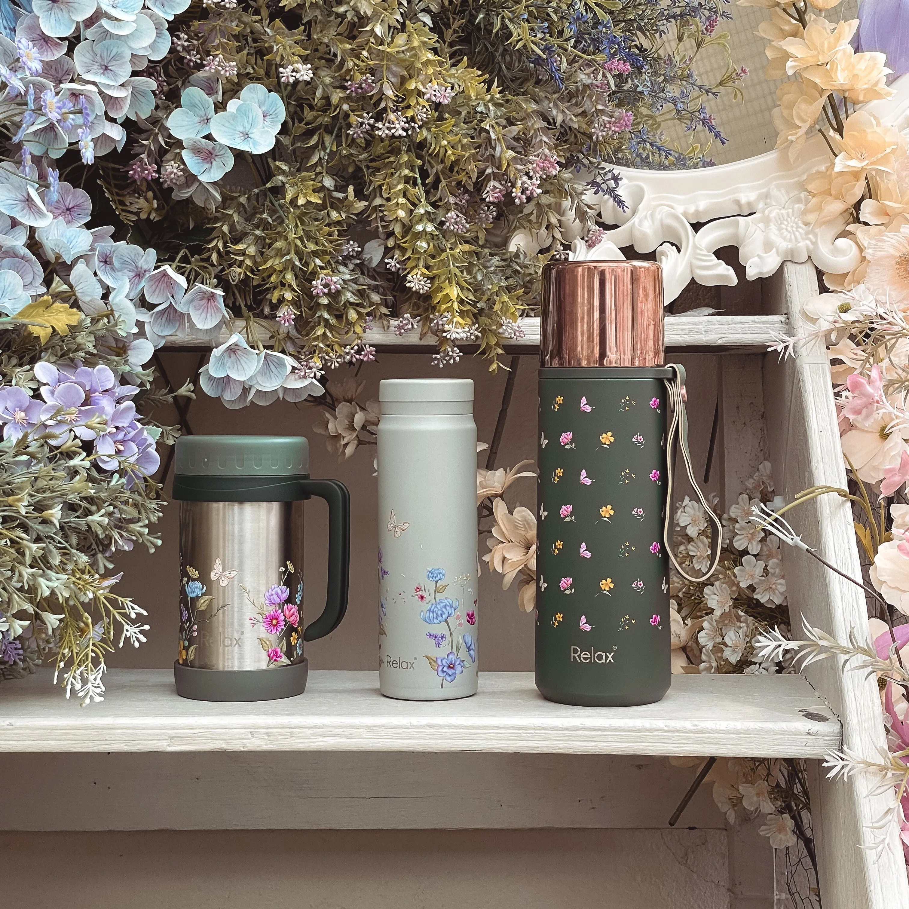 RELAX BLOOM COLLECTION 500ML CAMERON STAINLESS STEEL THERMAL MUG - CAMP