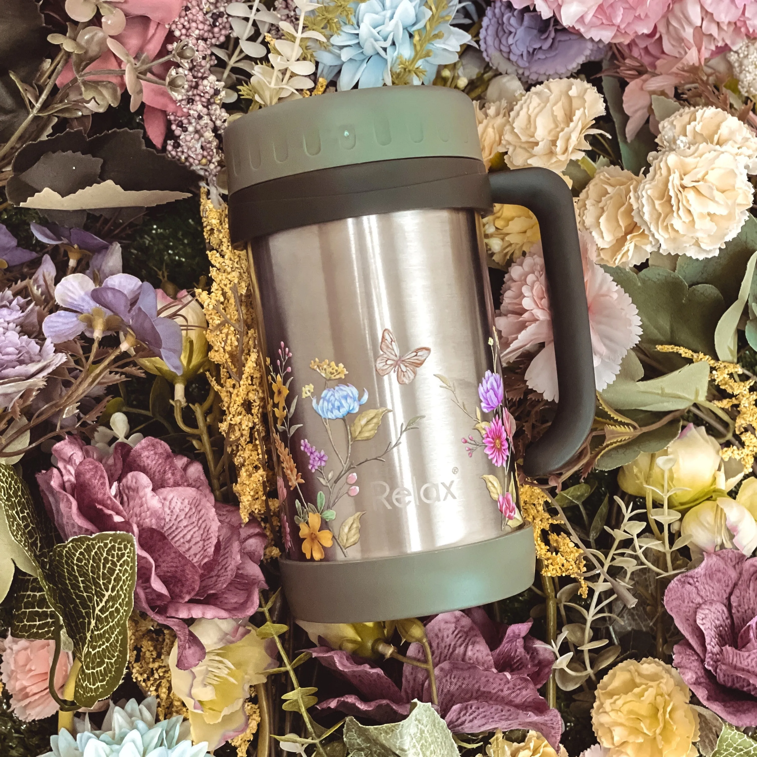 RELAX BLOOM COLLECTION 500ML CAMERON STAINLESS STEEL THERMAL MUG - CAMP