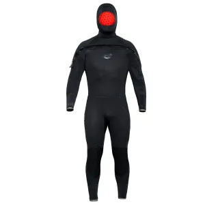 Used Bare 8/7mm Mens Velocity Hooded Semi Dry Wetsuit -Black-Large