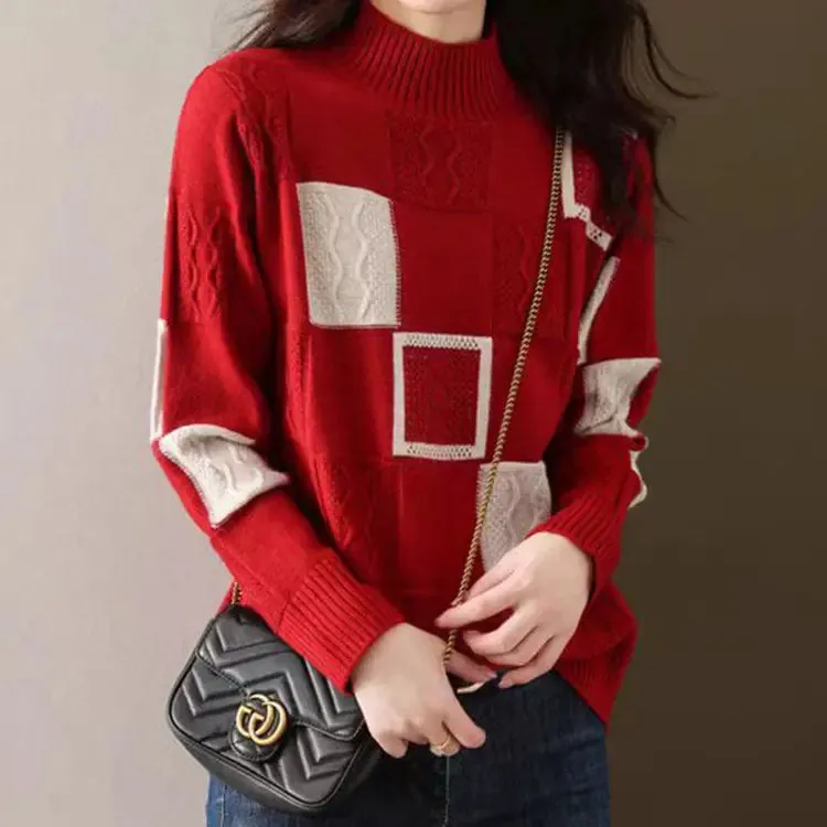 Women's High-grade Color Matching Plaid Sweater