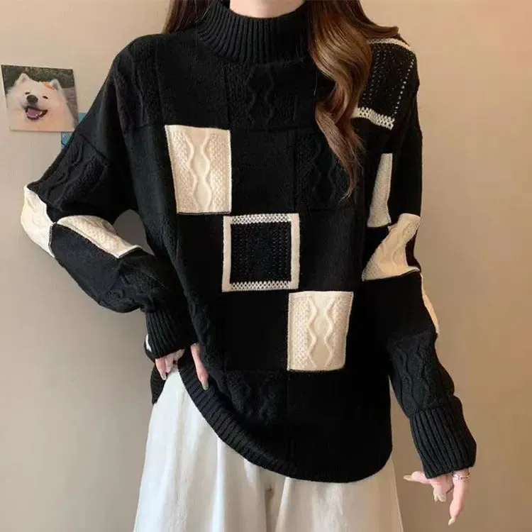 Women's High-grade Color Matching Plaid Sweater