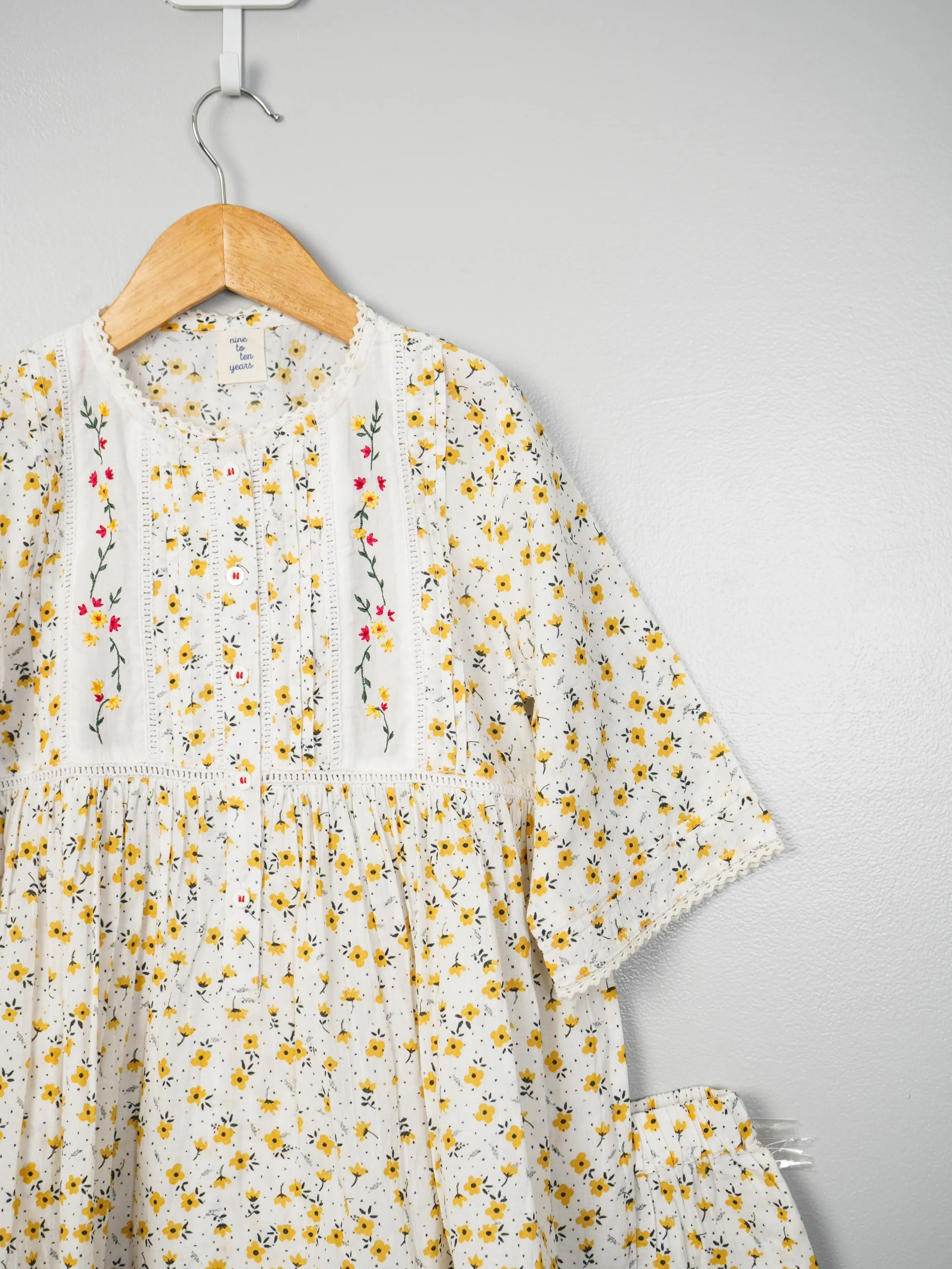 Yellow Floral and Lace Detail Pyjama Set